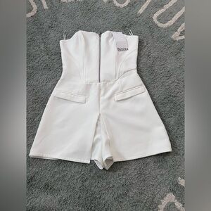 Bershka Elegant White Strapless Playsuit